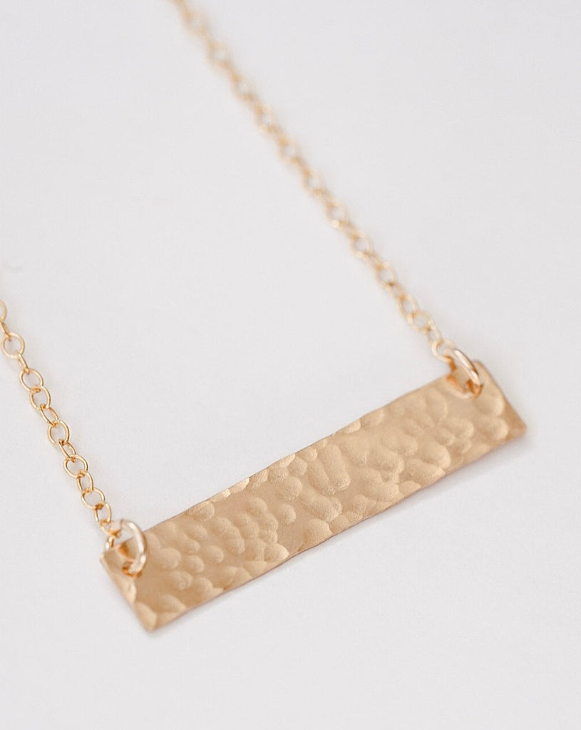 gold fill hammered bar necklace