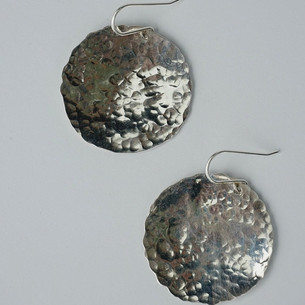 Hammered Disc Earrings in Sterling Silver