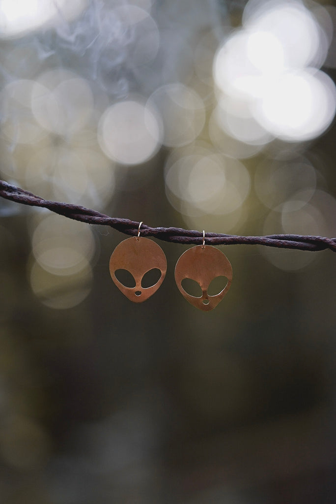 Outer Space Alien Silhouette Earrings in Brass